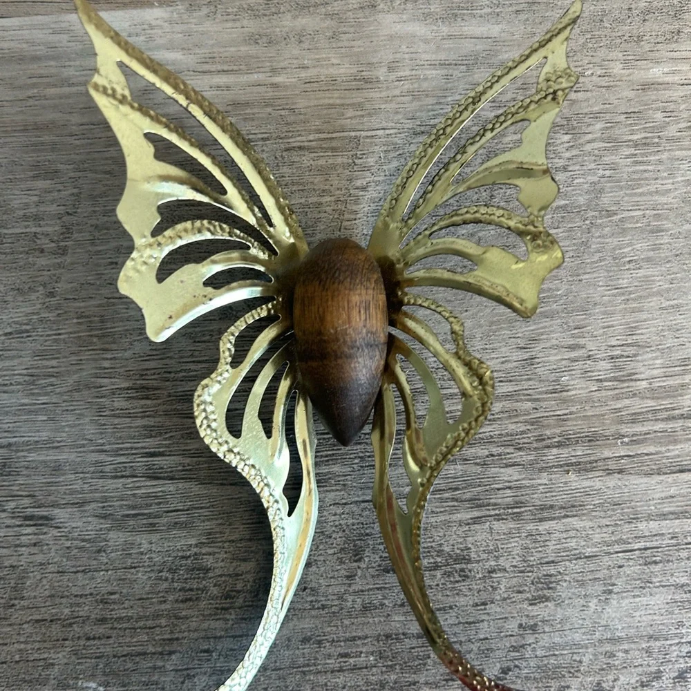 VINTAGE HOMCO BUTTERFLY BRASS WOOD WALL‎ PLAQUES HANGINGS HOME INTERIOR